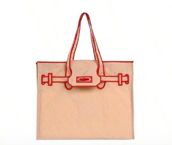 軽量トート エコバッグ ハンドバッグ型 刺繍バッグ ベージュS