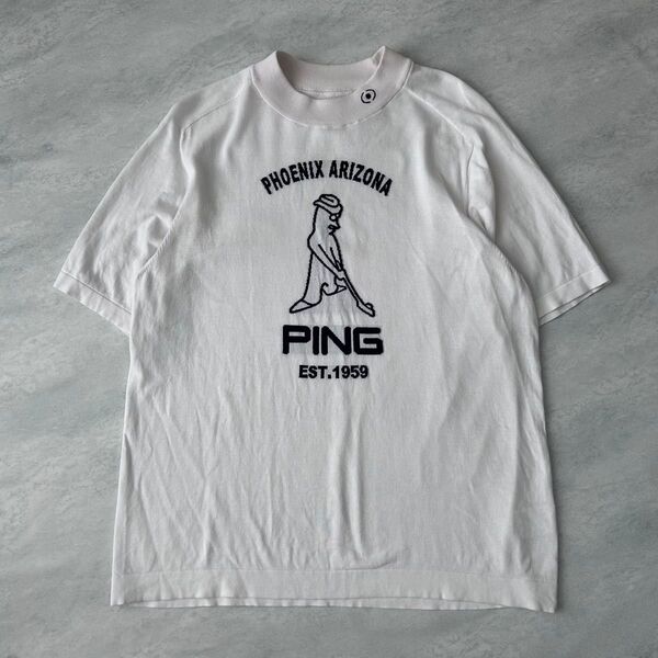 PING ピン 半袖ニットハイネックカットソー 薄手 LL バター柄 ゴルフウェア スポーツ