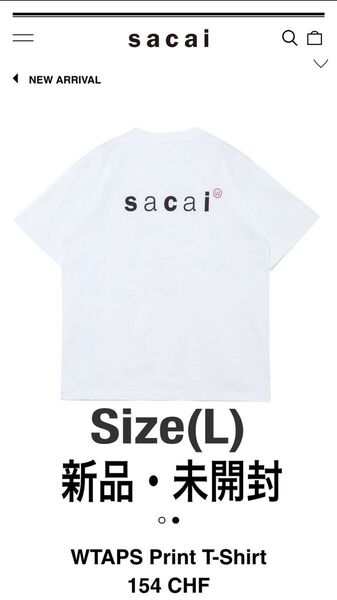 新品 未開封 wtaps sacai サカイ ダブルタップス Tシャツ ホワイト 白 L