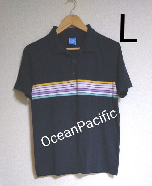 Ocean Pacific カラフルボーダー柄ポロシャツ ブラックL