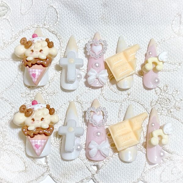 ネイルチップ ピンク ゴテゴテ 量産型 地雷 フレンチガーリー