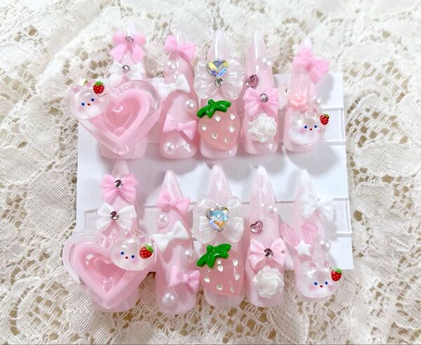 ネイルチップ ピンク ゴテゴテ ロング ギャル ゴテゴテ 量産型 地雷