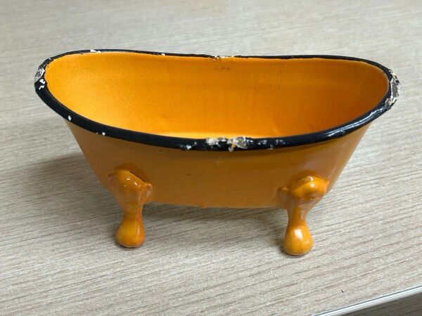オレンジ フラワーベース 猫足バスタブ 小物入れ インテリア プロヴァンス ブリキ ソープディッシュ アンティーク加工 レトロ