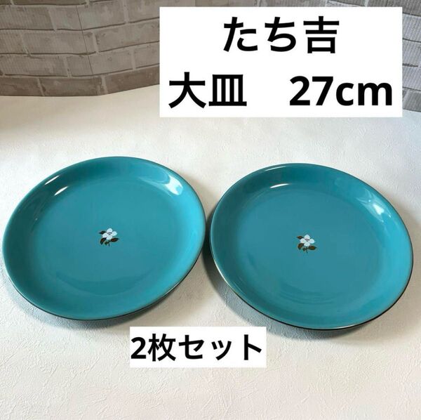 たち吉 大皿 グリーン 27cm 2枚 橘吉 皿 パスタ皿 花もよう