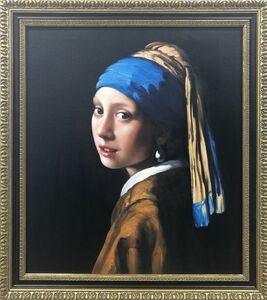 油絵 人物画『真珠の耳飾りの少女*フェルメール模写』肉筆１点物 名画 インテリア 事務所 R2.20-Z8