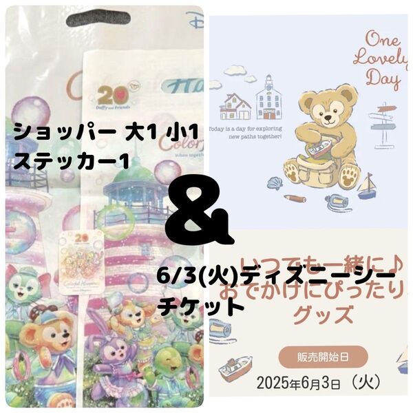 ディズニーシー オンラインショッピングチケット&カラフルハピネスショッパー大小ステッカー各1