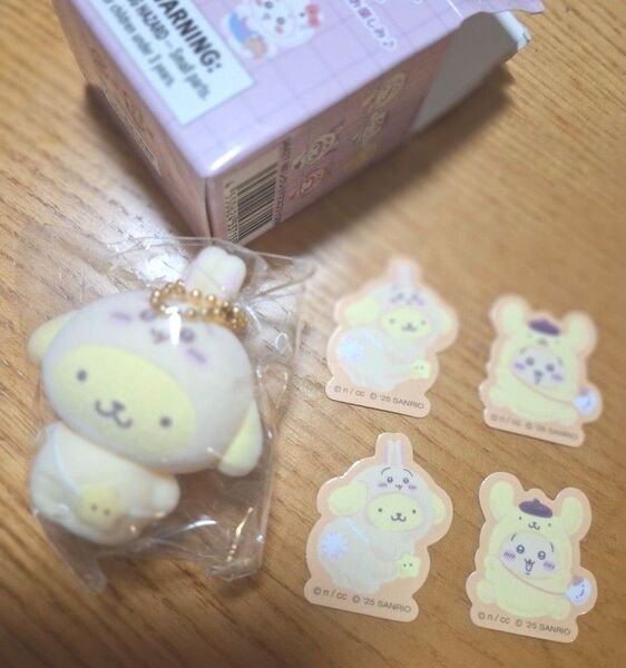★うさぎ×ポムポムプリン★ちいかわ×サンリオコラボ フロッキーマスコット+フレークシール4枚