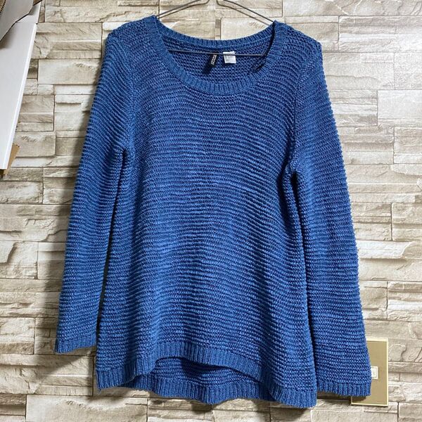H&M 青いボートネック長袖ニットセーター