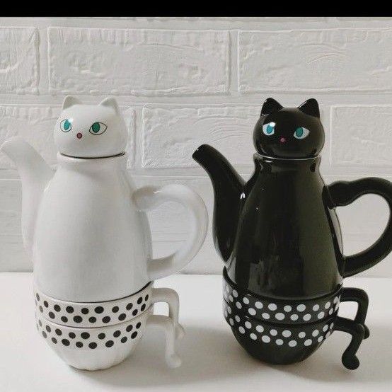 猫 ティーポット 茶器 急須 ポット×1 カップ×2 茶こし付き