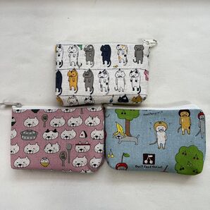 ☆カードサイズポーチ☆《コットンこばやし・にゃんこシリーズ》柄混ぜアソート3点セット