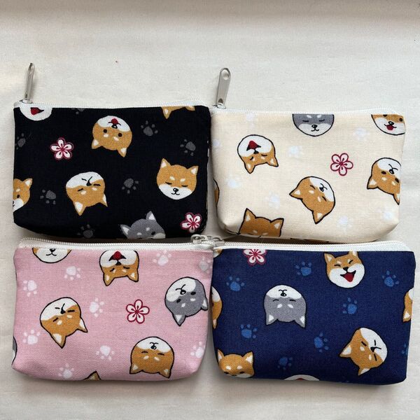 ☆カードサイズポーチ☆《わんこ顔と足あと》アソート4色セット