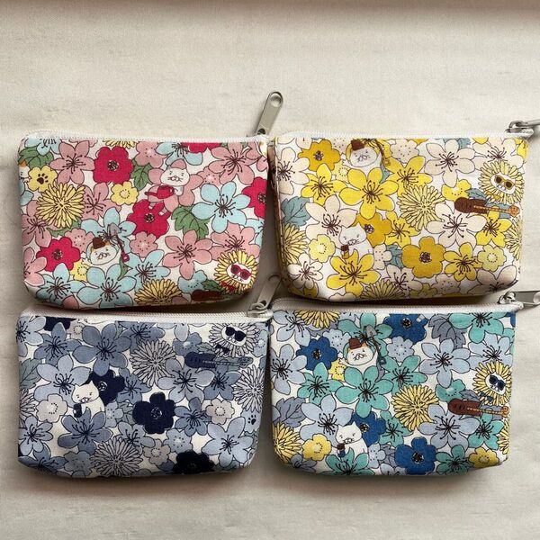 ☆カードサイズポーチ☆【コットンこばやし】《花柄とにゃんこ》アソート4色セット
