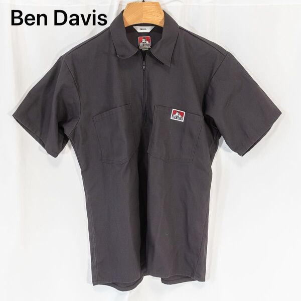 ☆美品☆ Ben Davis USA製 ハーフジップシャツ ワークシャツ 胸ロゴ ワンポイント メンズ sサイズ