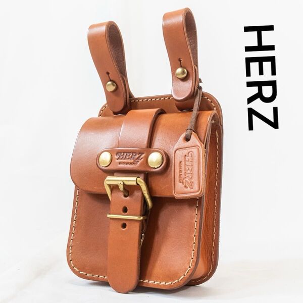 ☆美品☆ HERZ ヘルツ スタンダードベルトポーチ ヌメ革 オールレザー ブラウン ゴールド金具 メンズ 本革