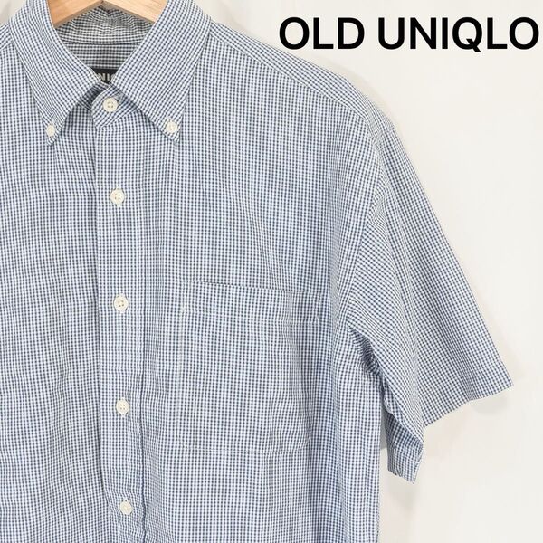 90s OLD UNIQLO UNIQLO シアサッカーシャツ 半袖 ボタンダウン チェック柄 メンズ