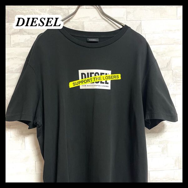 【DIESEL】ディーゼル 半袖Tシャツ サポート・ザ・ルーザーズ メンズ XLサイズ ボックスロゴ ブラック 半袖 古着