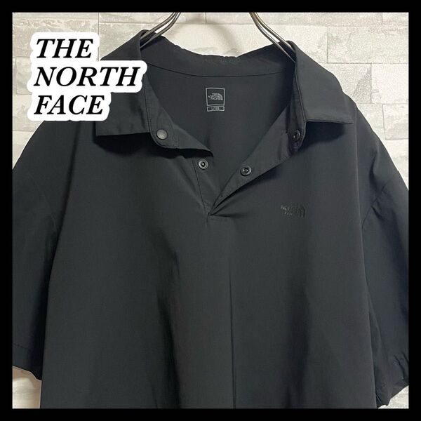 【THE NORTH FACE】半袖ポロ 黒 ワンポイントロゴ ゴルフシャツ ノースフェイス シンプル無地 韓国 メンズ L
