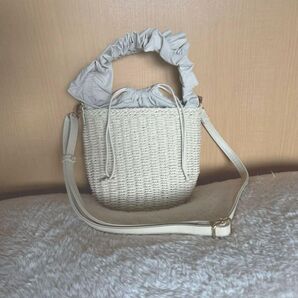 しまむら ショルダー バッグ かご ペーパーフリル 2WAY バケツ型 ハンドバッグ ベージュ