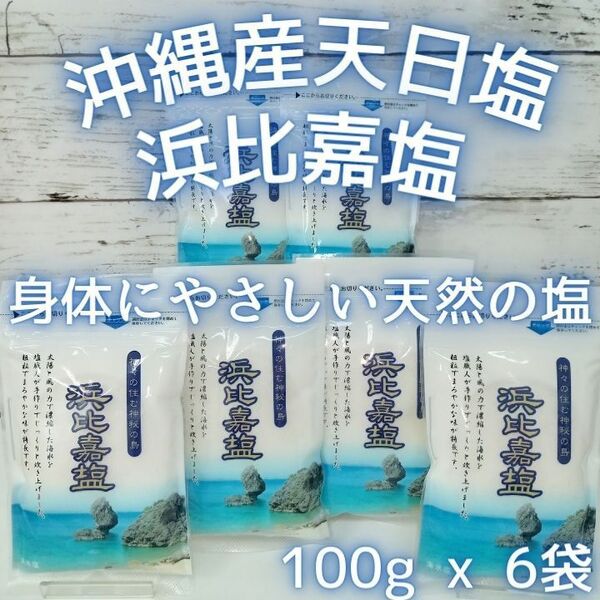 沖縄県産 天然塩 100g x 6袋 600g 浜比嘉塩 天日塩 海水塩 調味料
