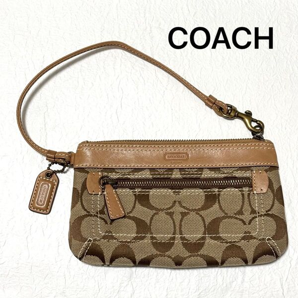 コーチ COACH シグネチャー ミニポーチ ベージュ系 ロゴ入り 0291600
