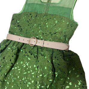 ノースリーブ シアー オーガン 総レース 刺繍 緑色 深いグリーン 大人可愛いワンピース