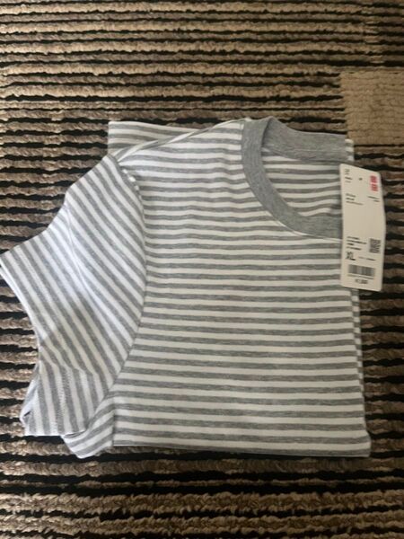 ユニクロ ボーダー柄クルーネックTシャツ グレー×ホワイト 新品