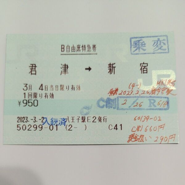 新宿さざなみ 自由席 特急券