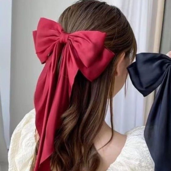 ヘアクリップ バレッタ リボン 大きめ ヘアアレンジ ヘアアクセ 髪留め 赤