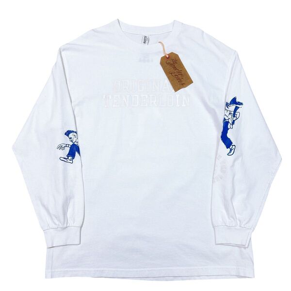 希少品! TENDERLOIN 長袖 Tシャツ ロンT ホワイト 白 青紺 XL