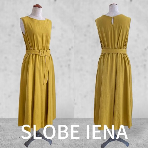 SLOBE IENA スロープイエナ リネン ノースリーブ ロング スカート ワンピース フリー イエロー マスタード 麻