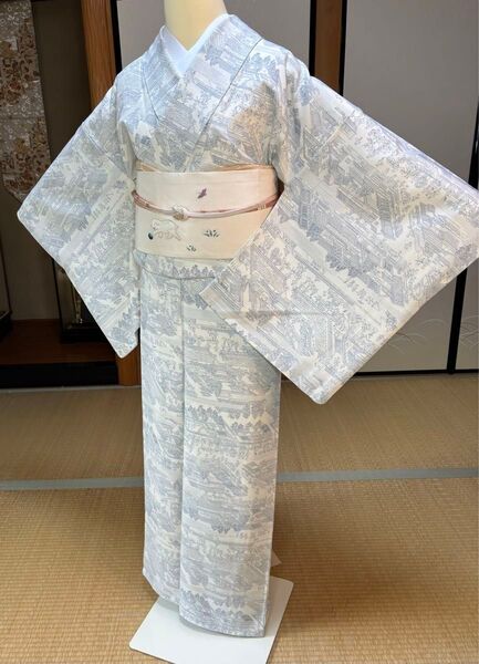 4点フルセット 高級洗えるお着物 英 名古屋帯 帯締め帯揚げ