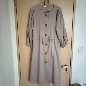 薄手コート ピンクベージュ ウエスト紐付き