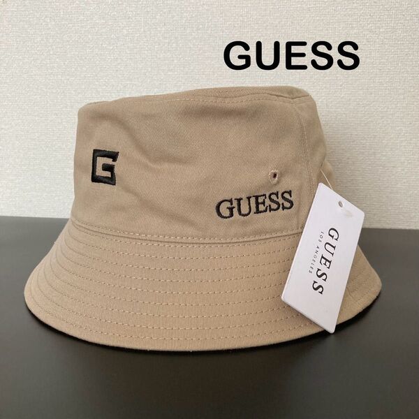 GUESS ゲス バケットハット バケハ ベージュ 帽子 ハット ロゴ刺繍 タグ付き 未使用品