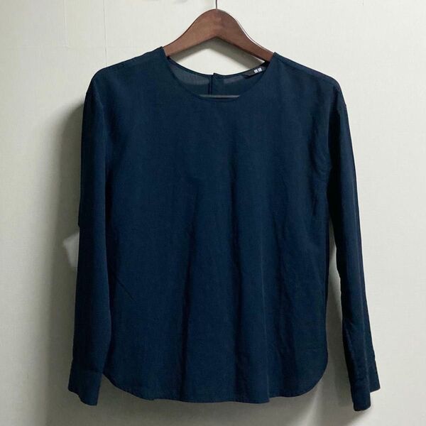 UNIQLO レーヨンエアリーTブラウス バッグボタンLサイズ ネイビー
