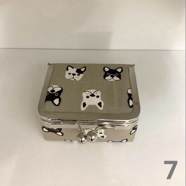 がま口ボックス 小 フレンチブルドッグ柄 ハンドメイド 小物入れ ジュエリーボックス