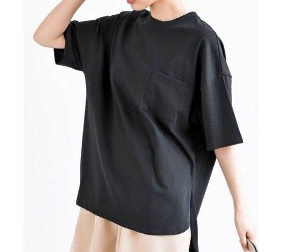 新品未使用 rps 前後差ラウンドポケT シンプル Tシャツ カットソー 半袖 黒 ブラック