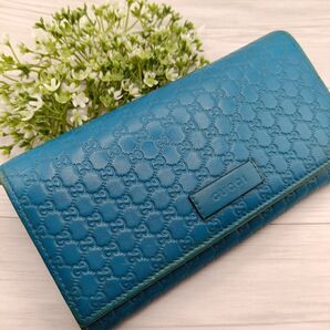 GUCCI GGパターン 長財布 ターコイズブルー