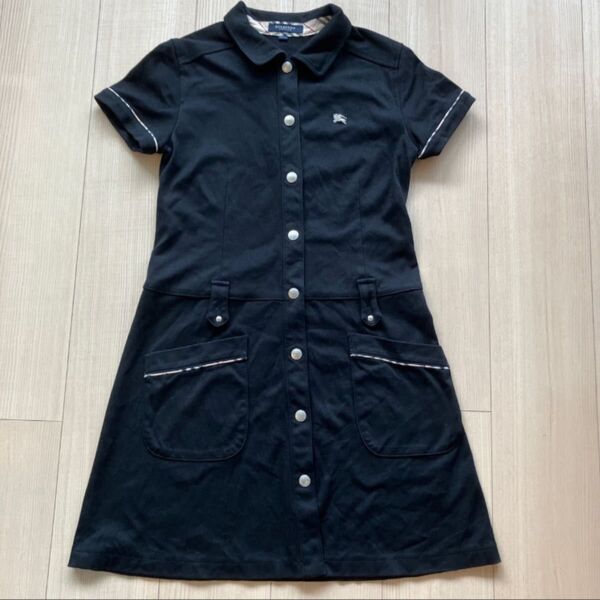 BURBERRY バーバリーキッズ半袖ロゴ刺繍入りワンピース ブラック 150A 140〜150サイズ相当 中古