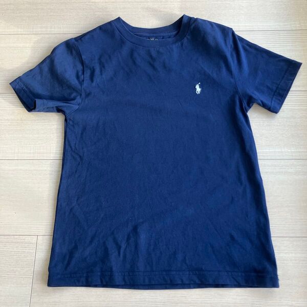 ポロ ラルフローレン 無地ロゴ刺繍入りキッズ半袖Tシャツ 140サイズ相当 ネイビー ワンポイントロゴ