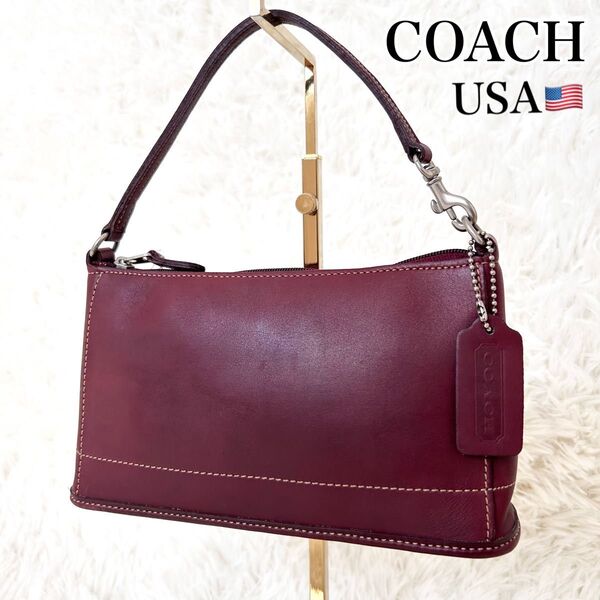 オールドコーチ COACH USA ミニハンドバッグ レザー ヴィンテージ ボルドー 赤 アクセサリーポーチ 本革 アメリカ
