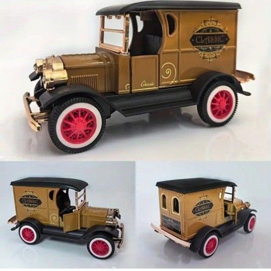 新品 クラシックカー ミニカー 模型 インテリア ゴールド ビンテージオールドカー 1:32 合金製 プルバックカー カーキ