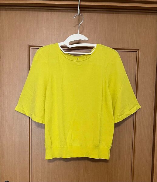 袖フレア 鮮やかイエロー 夏 半袖ニット カットソー UNTITLED アンタイトル