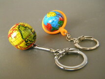 当時物 ★★ブリキ製 ガチャ 地球儀!! 2台 globe key ring 当てくじ景品おまけ 旧車 トラック野郎「定形外/LP可」★★未使用デッドストック_画像8