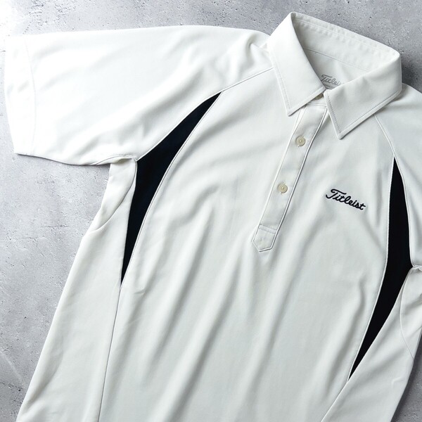 送料無料 Titleist タイトリスト 吸汗速乾 ストレッチ 半袖 ポロシャツ トップス メンズ L 白 ホワイト シンプル 人気 高機能 ゴルフウェア