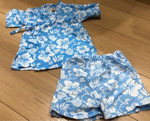 ちゃんとくん 甚平 80㎝ 男の子 ハイビスカス 夏祭りベビー 花火大会 浴衣