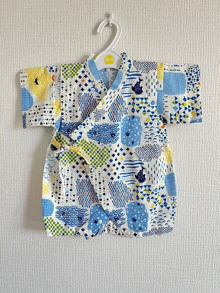 【新品】SKAPE 甚平ロンパース 70cm 海の生き物 花柄 和柄 ブルー ベビー甚平 夏祭り 納涼祭 夕涼み 甚平