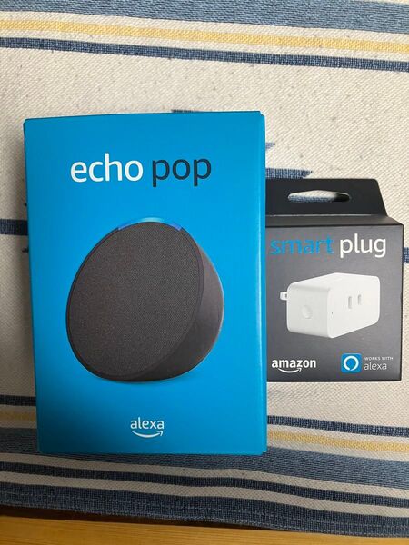 アレクサEcho pop アレクサ対応スマートプラグセット売り,新品ですが箱に少し汚れ有り