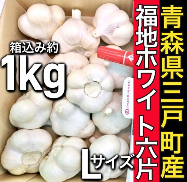 3.青森県三戸町産 福地ホワイト六片 にんにく 箱込み約1kg