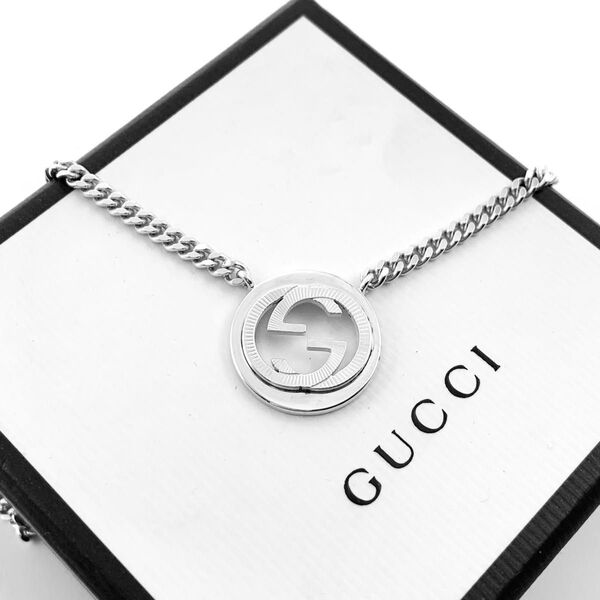 超美品 鏡面仕上 GUCCI ネックレス ギョーシェ インターロッキングG