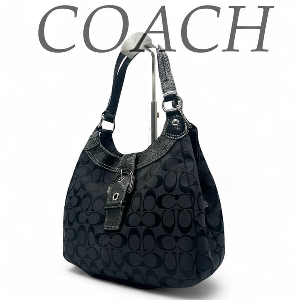 美品 COACH コーチ トートバッグ シグネチャー ブラック レザー ハンドバッグ